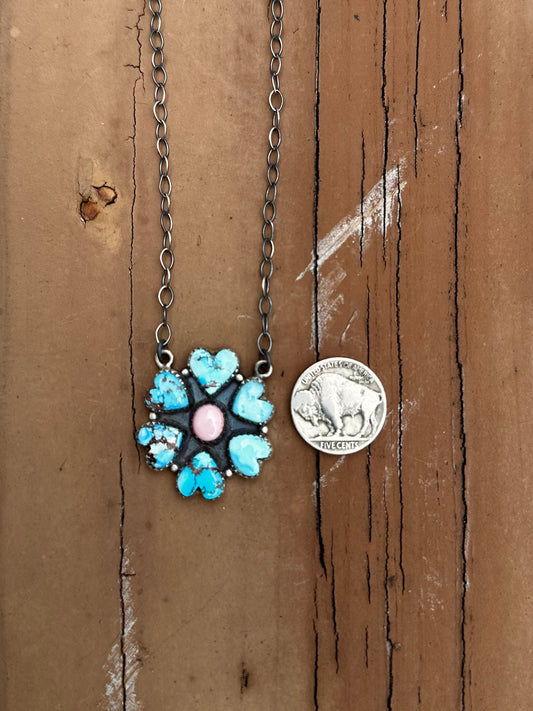 Golden hill & pink conch necklace