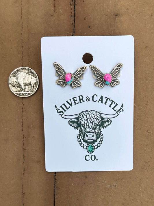 Cotton candy butterfly earrings