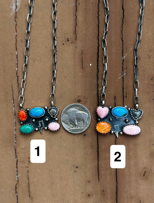 Multi stone lightning & heart necklace