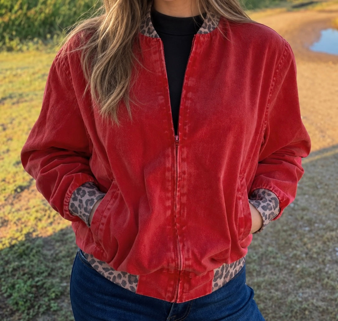 Red Hot Leopard Bomber Jacket