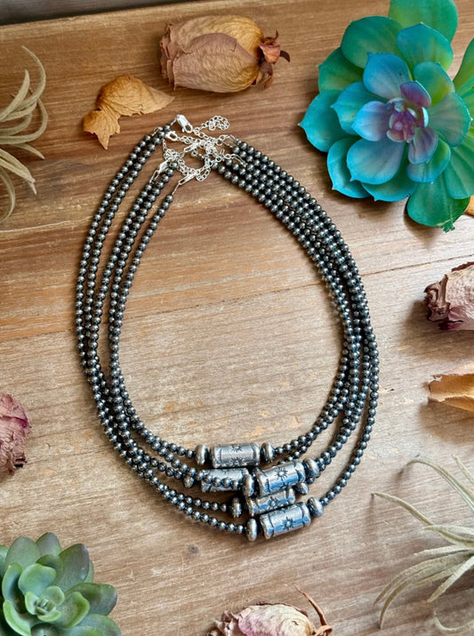4mm Sterling Silver Pearl Necklace with Stamped Barrel Bead