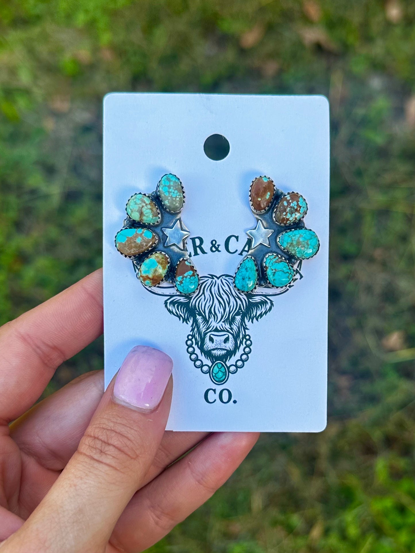 #8 turquoise half cluster star earrings