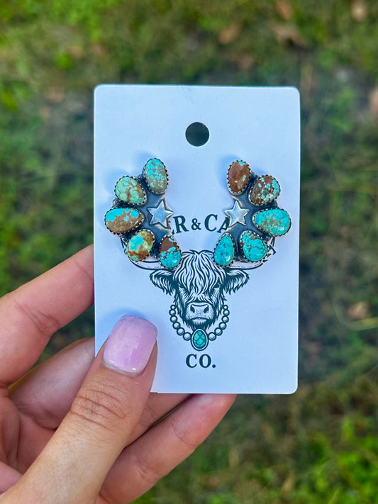#8 turquoise half cluster star earrings