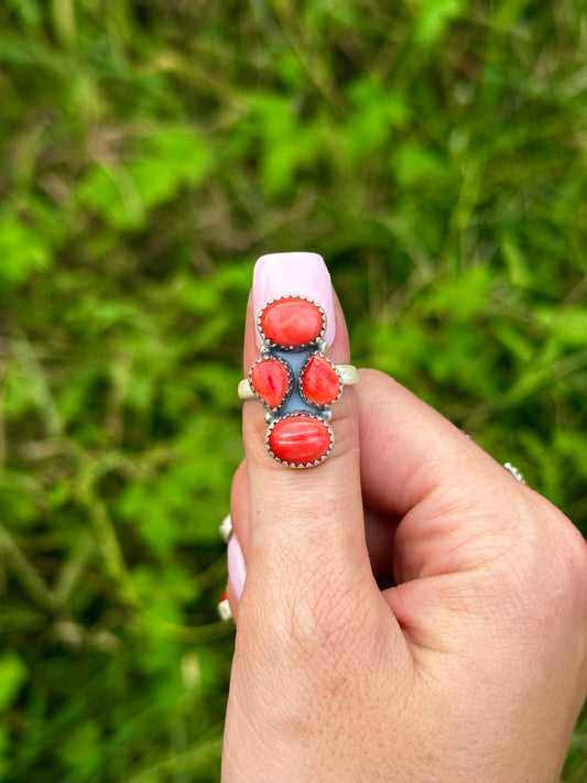 Adjustable red spiny ring