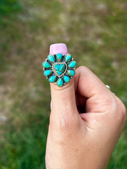 Adjustable turquoise heart ring