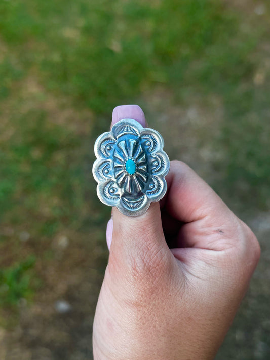 Adjustable Kingman Concho Ring by Navajo Artist Raymond Begay