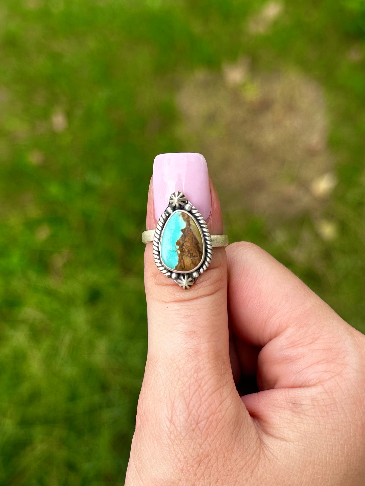 Adjustable #8 turquoise ring