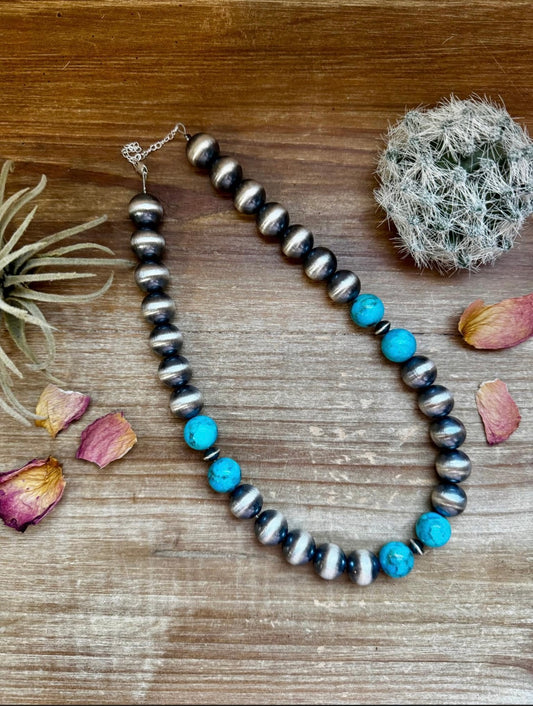 14mm Turquoise & Silver necklace