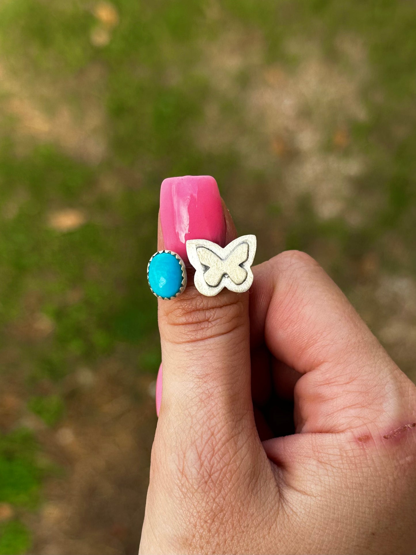 Adjustable turquoise butterfly floater ring | fits size 7+