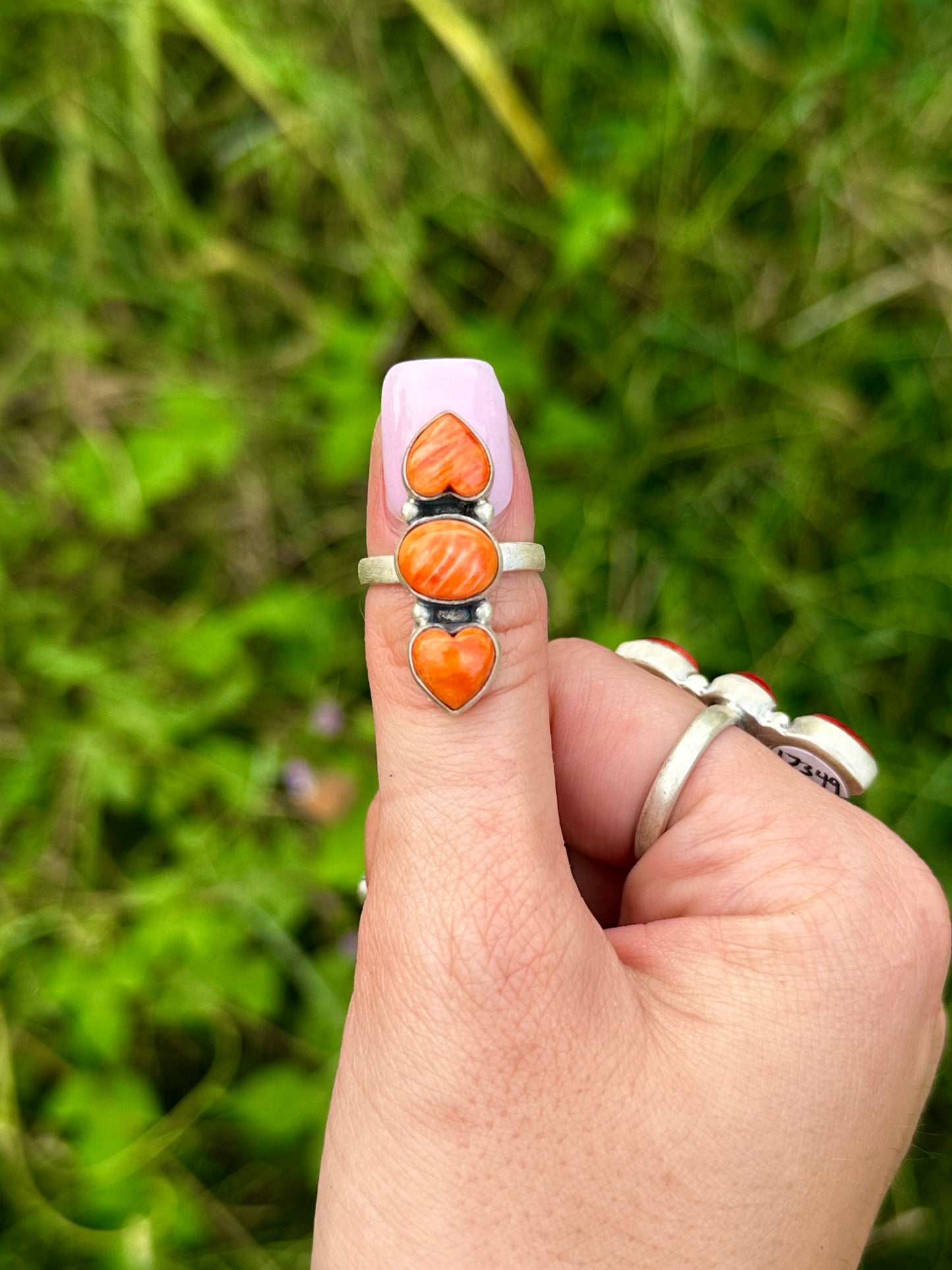 Adjustable Orange spiny heart ring