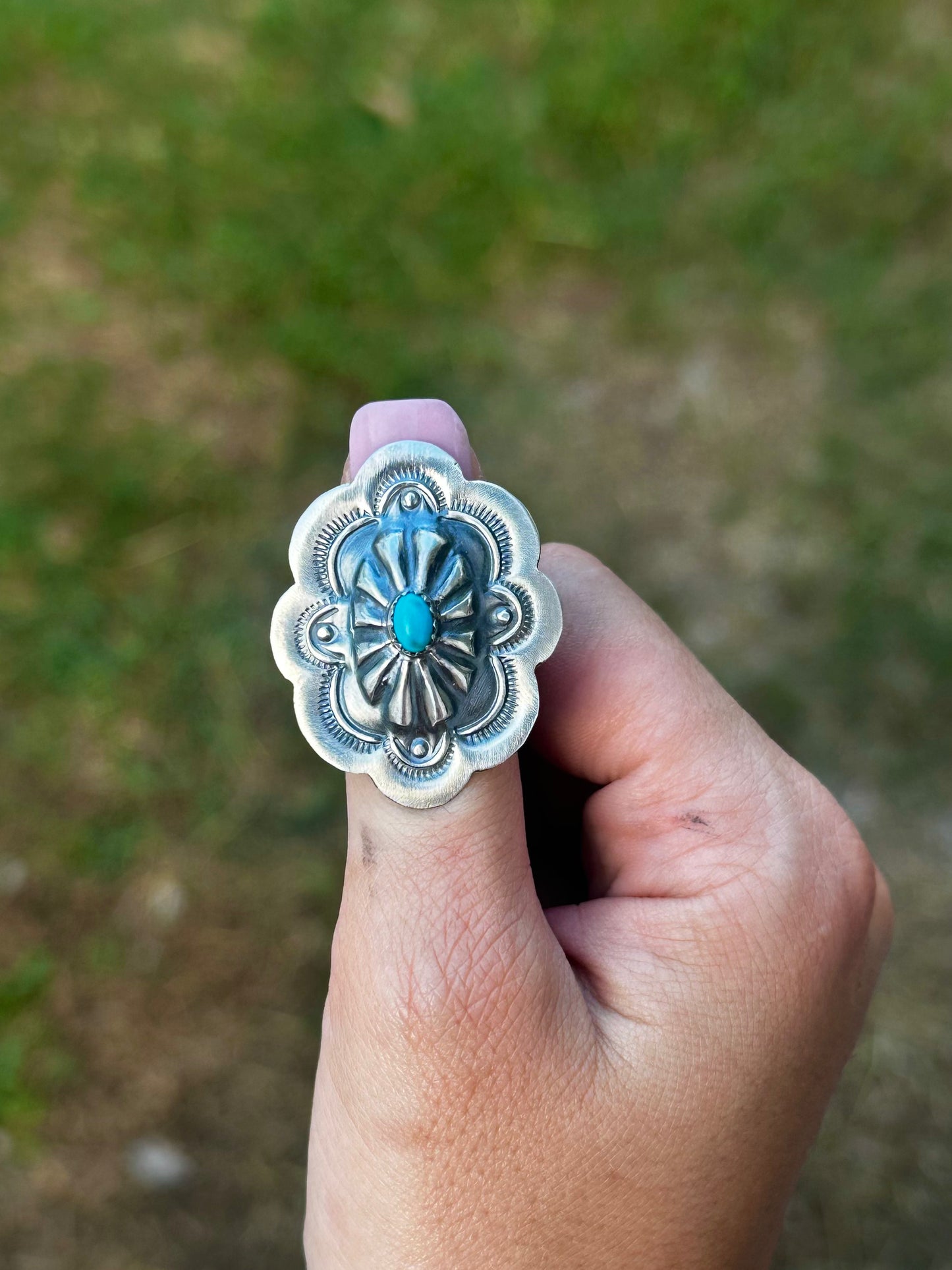 Adjustable Kingman Concho Ring by Navajo Artist Raymond Begay