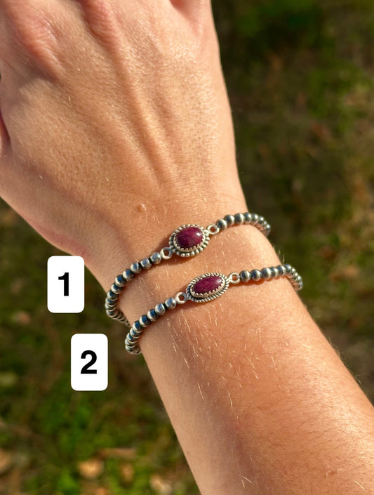 Purple spiny stretch bracelet with 4mm sterling pearls