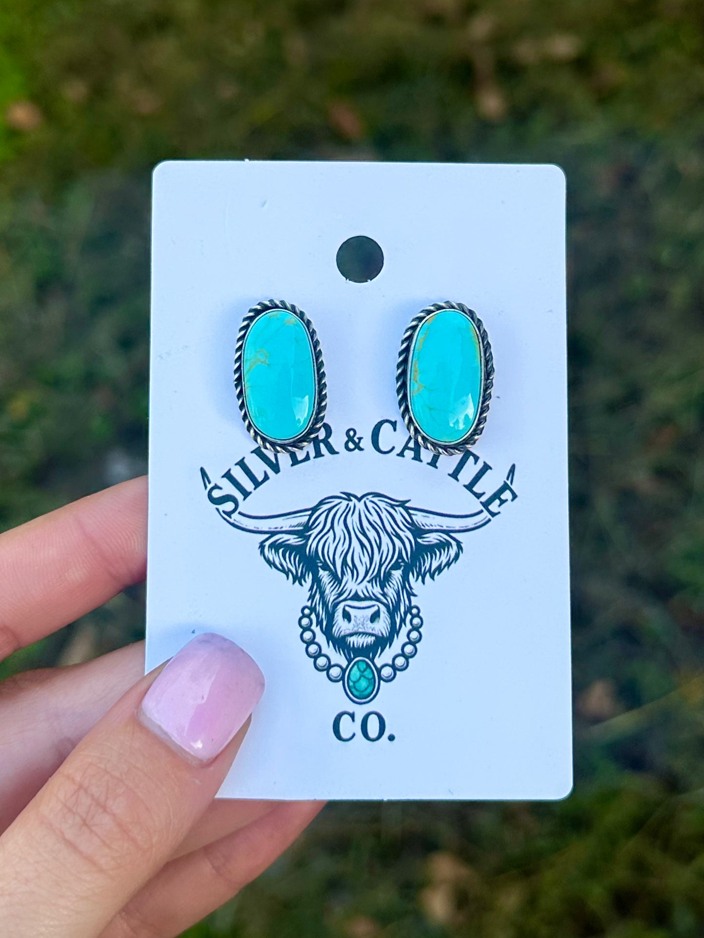 Turquoise earrings by Navajo artist Chassity Belone